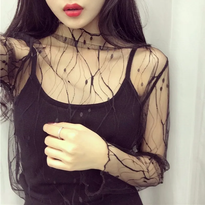 twotwinstyle mesh lace sexy shirt womens